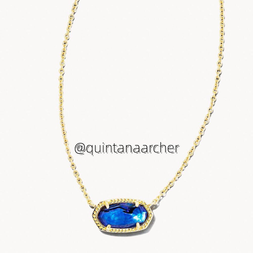 Elisa Gold Pendant Necklace in Navy Abalone